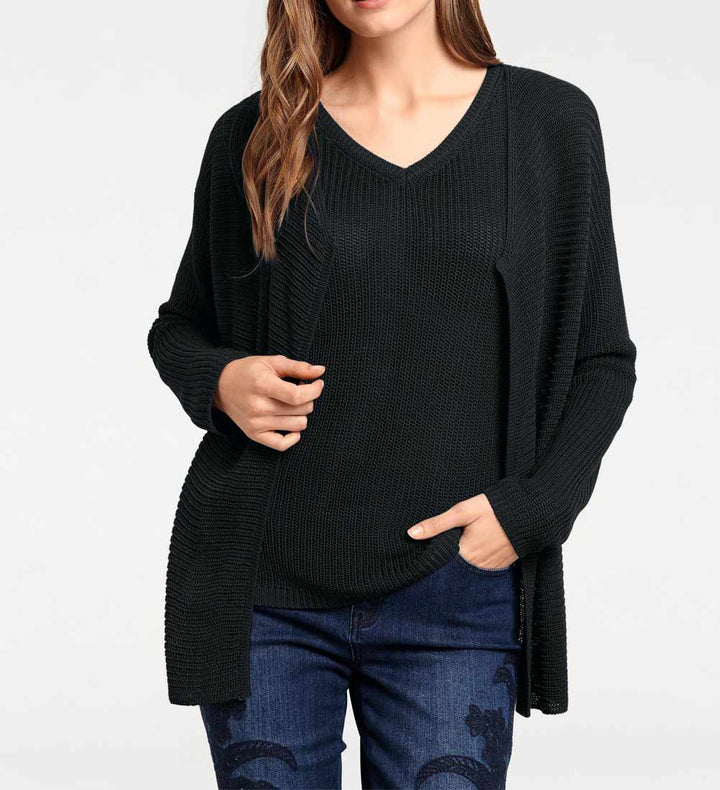 HEINE - BEST CONNECTIONS Damen Strick-Twinset, schwarz
