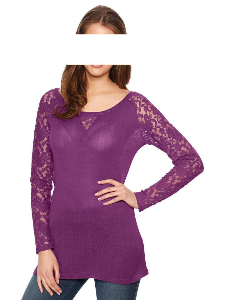 LINEA TESINI Damen Designer-Spitzen-Feinstrickshirt, beere