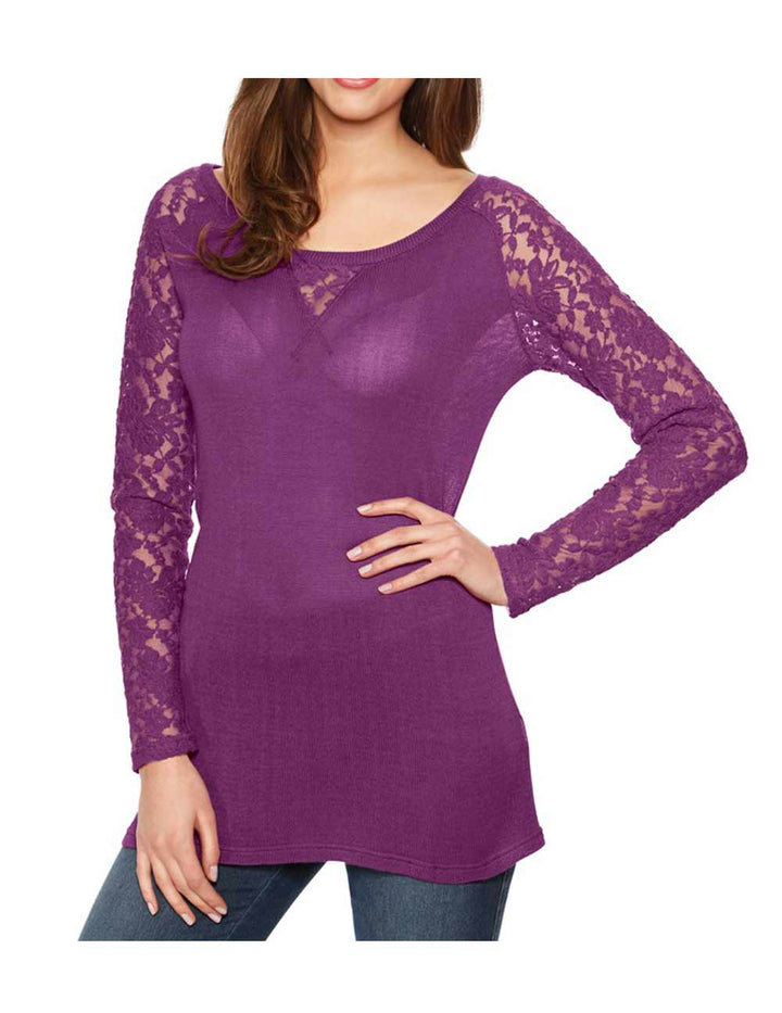 LINEA TESINI Damen Designer-Spitzen-Feinstrickshirt, beere