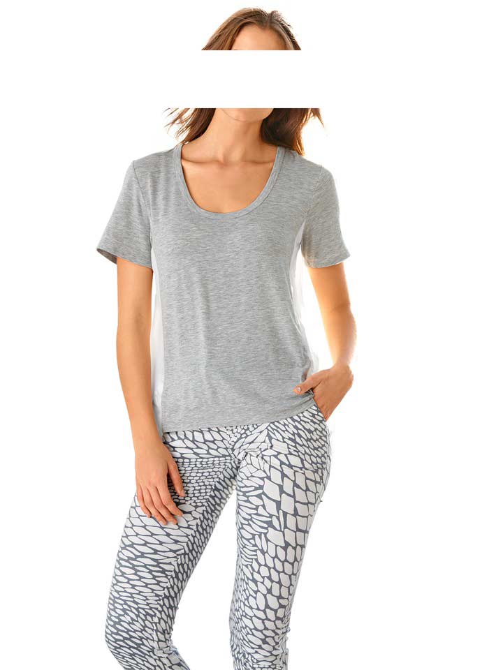 RICK CARDONA Damen Designer-Shirt m. Chiffon, grau-offwhite