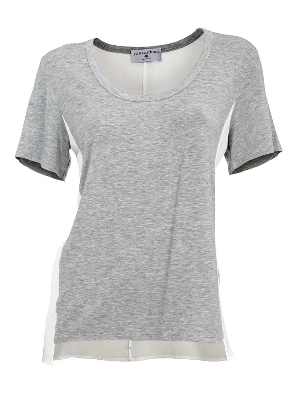 RICK CARDONA Damen Designer-Shirt m. Chiffon, grau-offwhite