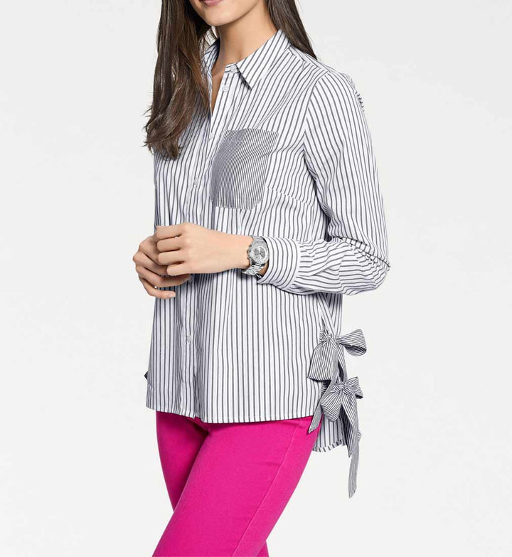 PATRIZIA DINI Damen Designer-Streifenbluse, schwarz-weiß