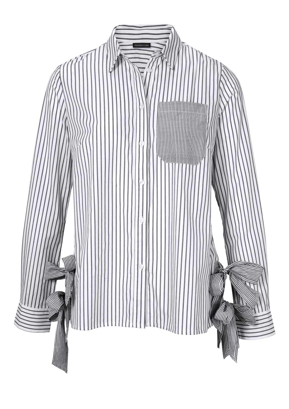 PATRIZIA DINI Damen Designer-Streifenbluse, schwarz-weiß