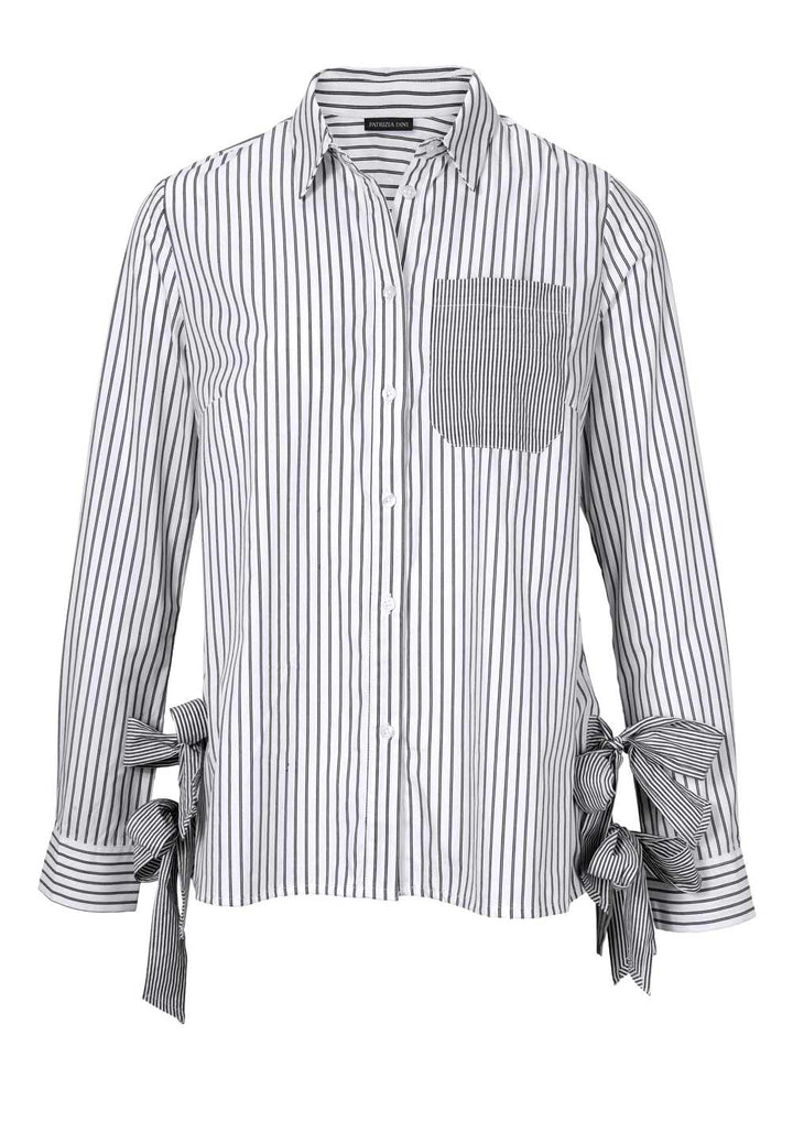 PATRIZIA DINI Damen Designer-Streifenbluse, schwarz-weiß