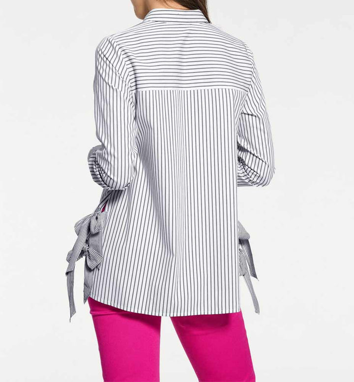 PATRIZIA DINI Damen Designer-Streifenbluse, schwarz-weiß