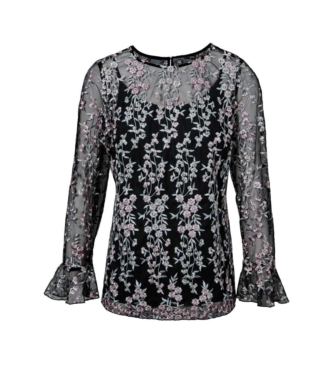 PATRIZIA DINI Damen Designer-Stickereibluse + Top, schwarz-bunt