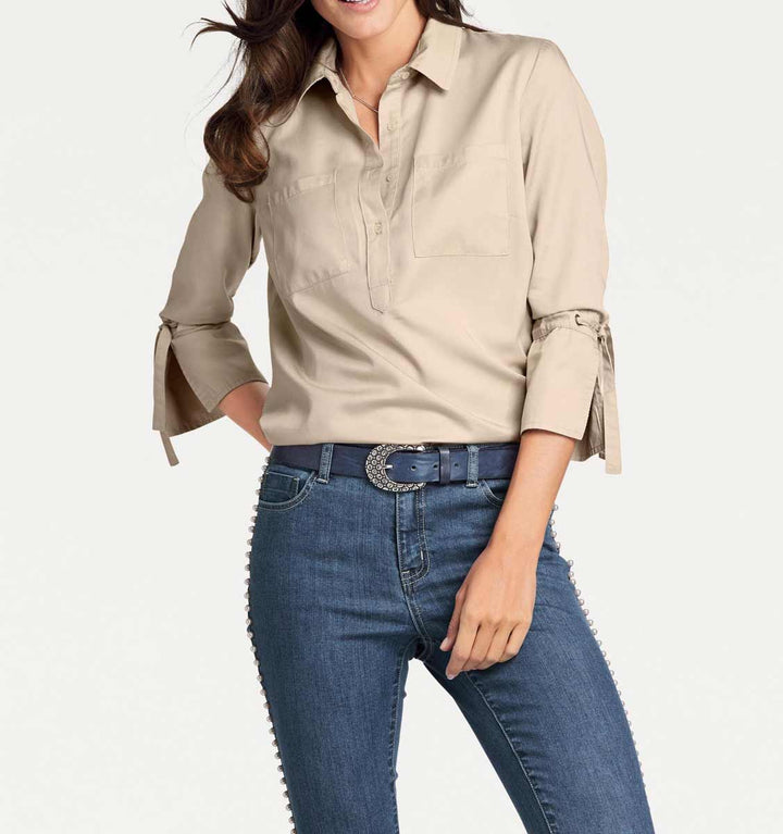 Patrizia Dini Damen Designer-Tencelbluse, beige