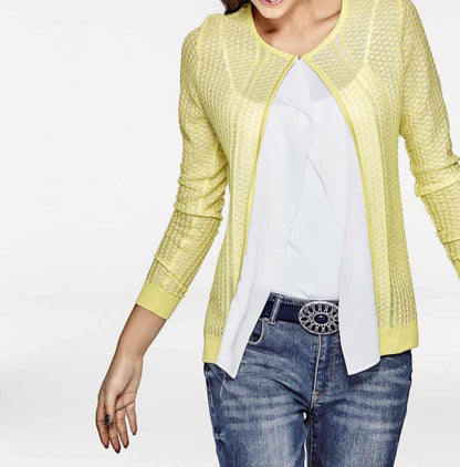 Rick Cardona Damen Designer-Cardigan, gelb-weiß