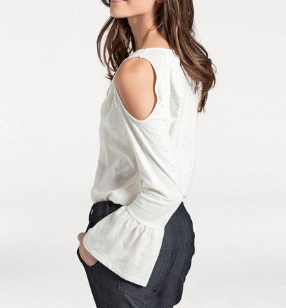 ASHLEY BROOKE Damen Designer-Volantshirt, offwhite