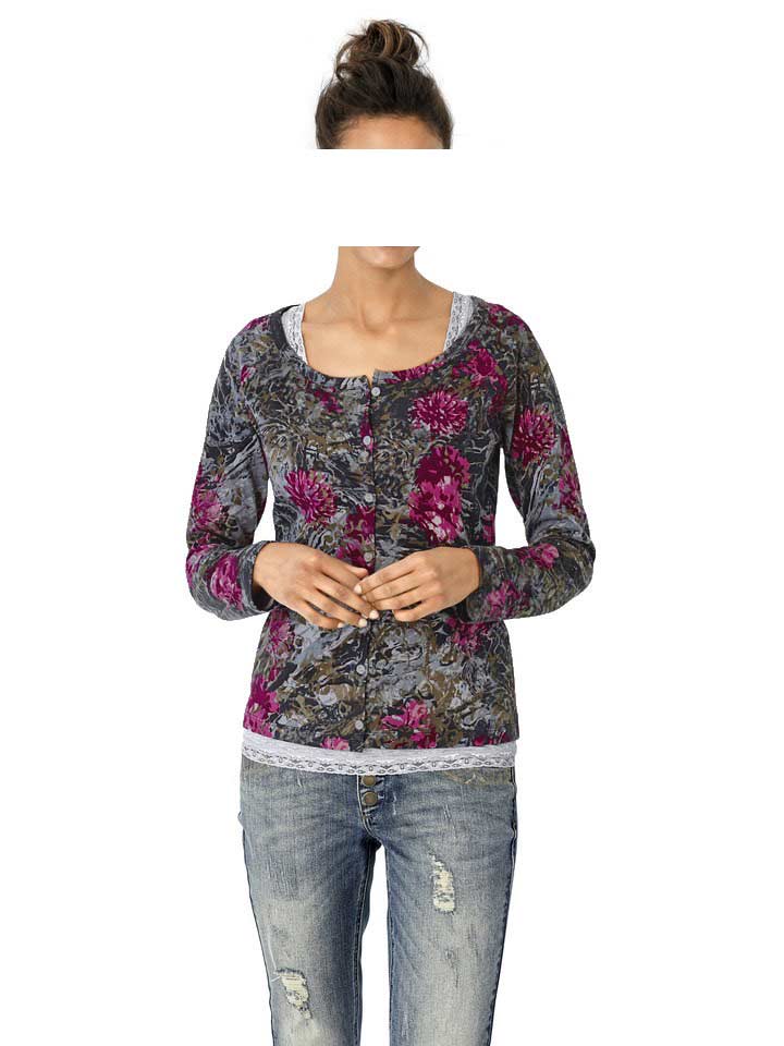 Heine - Best Connections Damen Shirtjacke, grau-pink-bunt