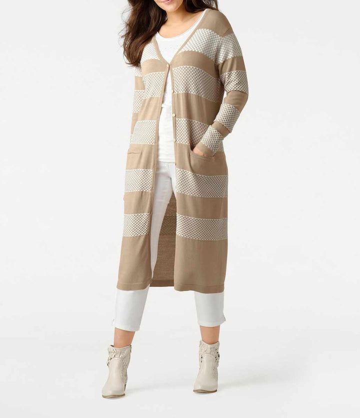 Patrizia Dini Damen Designer-Longstrickjacke, sand-ecru