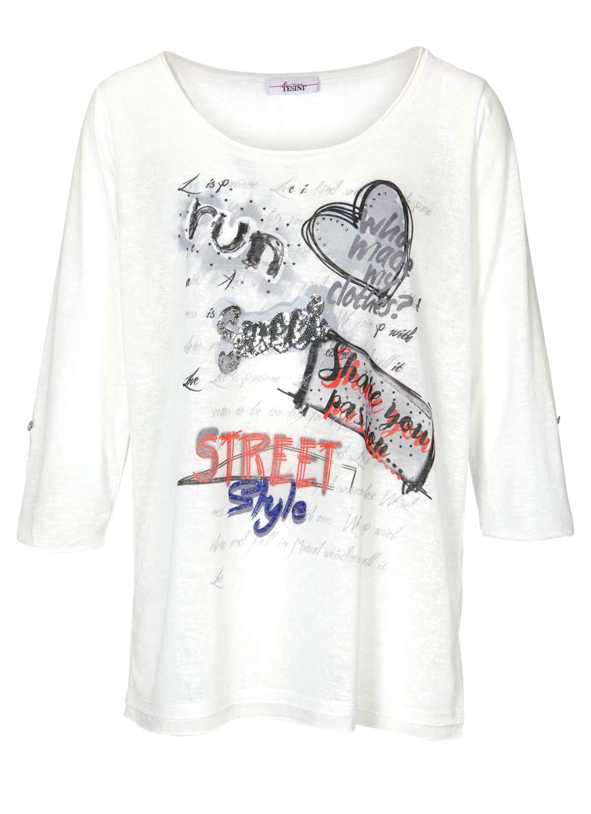 LINEA TESINI Damen Shirt m. Pailletten, offwhite