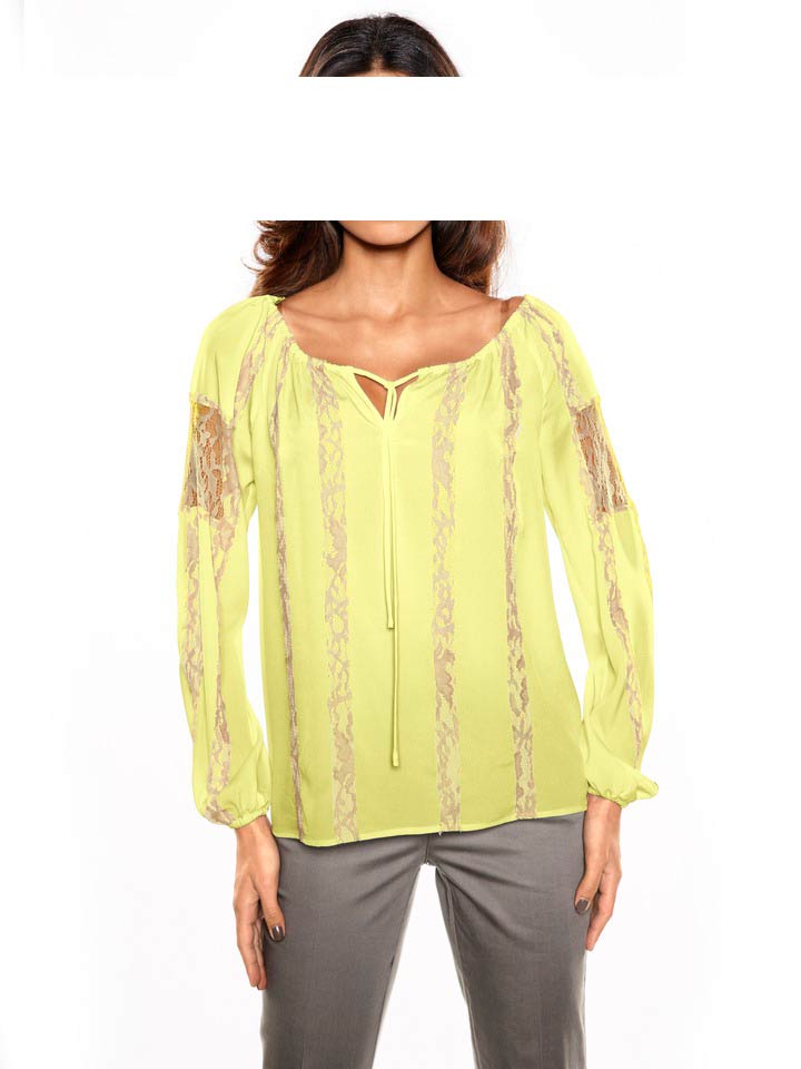 HEINE Damen Chiffon-Spitzenbluse, gelb-creme