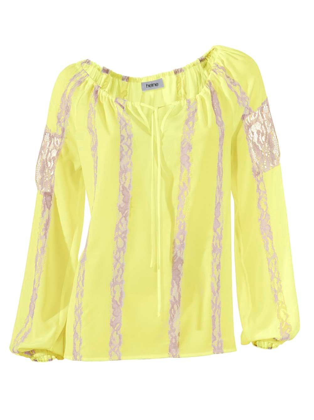 HEINE Damen Chiffon-Spitzenbluse, gelb-creme