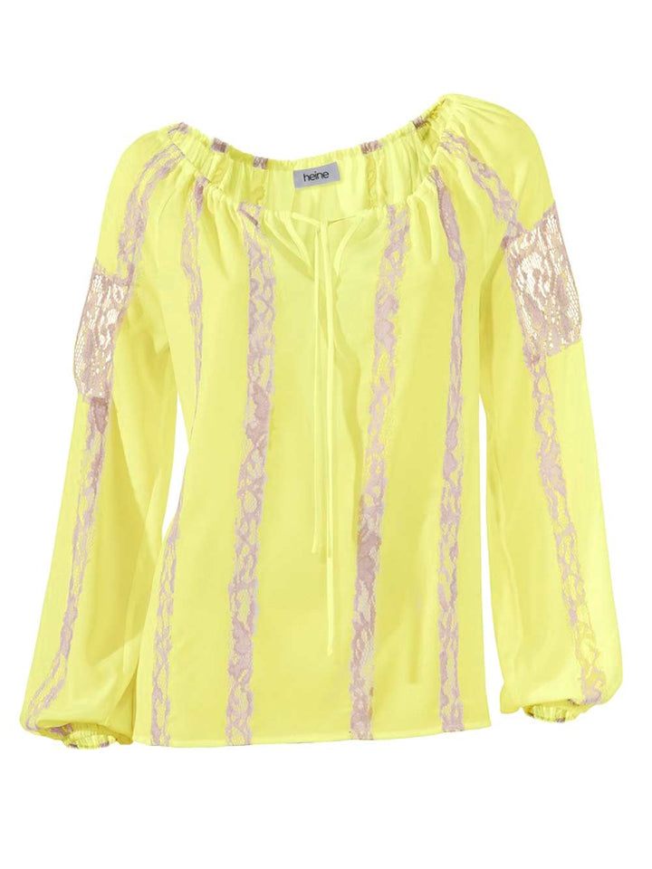 HEINE Damen Chiffon-Spitzenbluse, gelb-creme