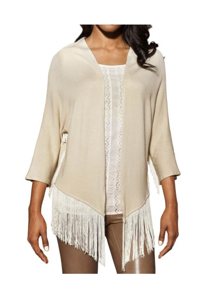 S.Madan Damen Designer-Strickjacke m. Fransen, creme