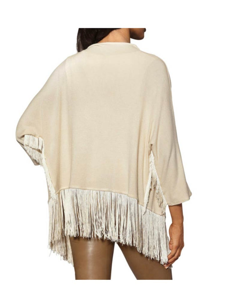 S.Madan Damen Designer-Strickjacke m. Fransen, creme