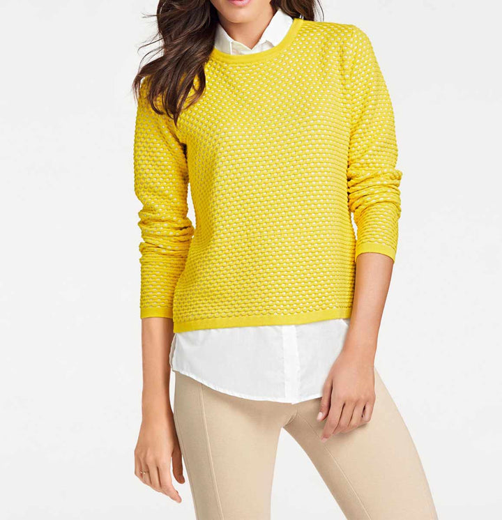 HEINE Damen 2-in-1-Pullover, gelb-weiß