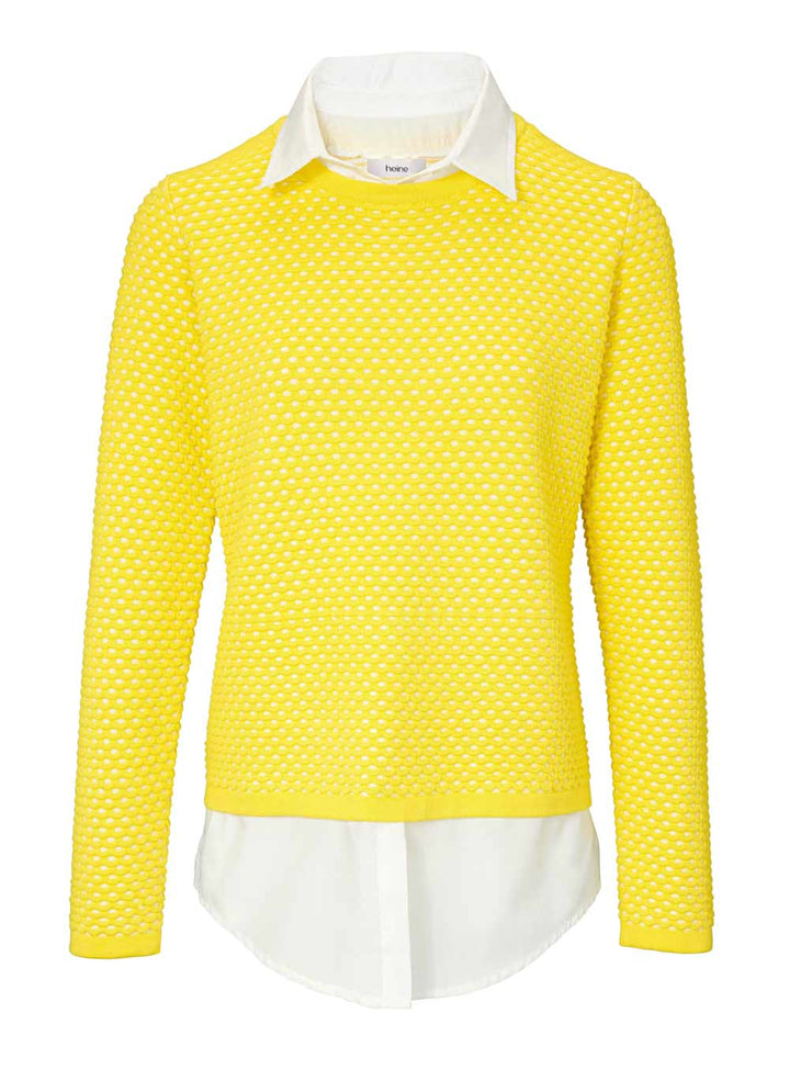 HEINE Damen 2-in-1-Pullover, gelb-weiß
