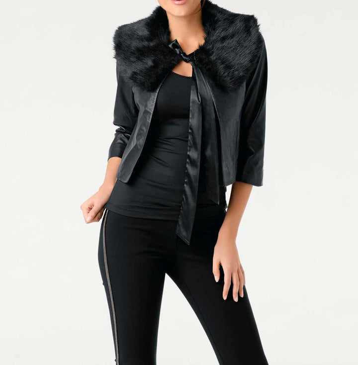 ASHLEY BROOKE Damen Designer-Lammnappalederjacke m. Webpelz, schwarz