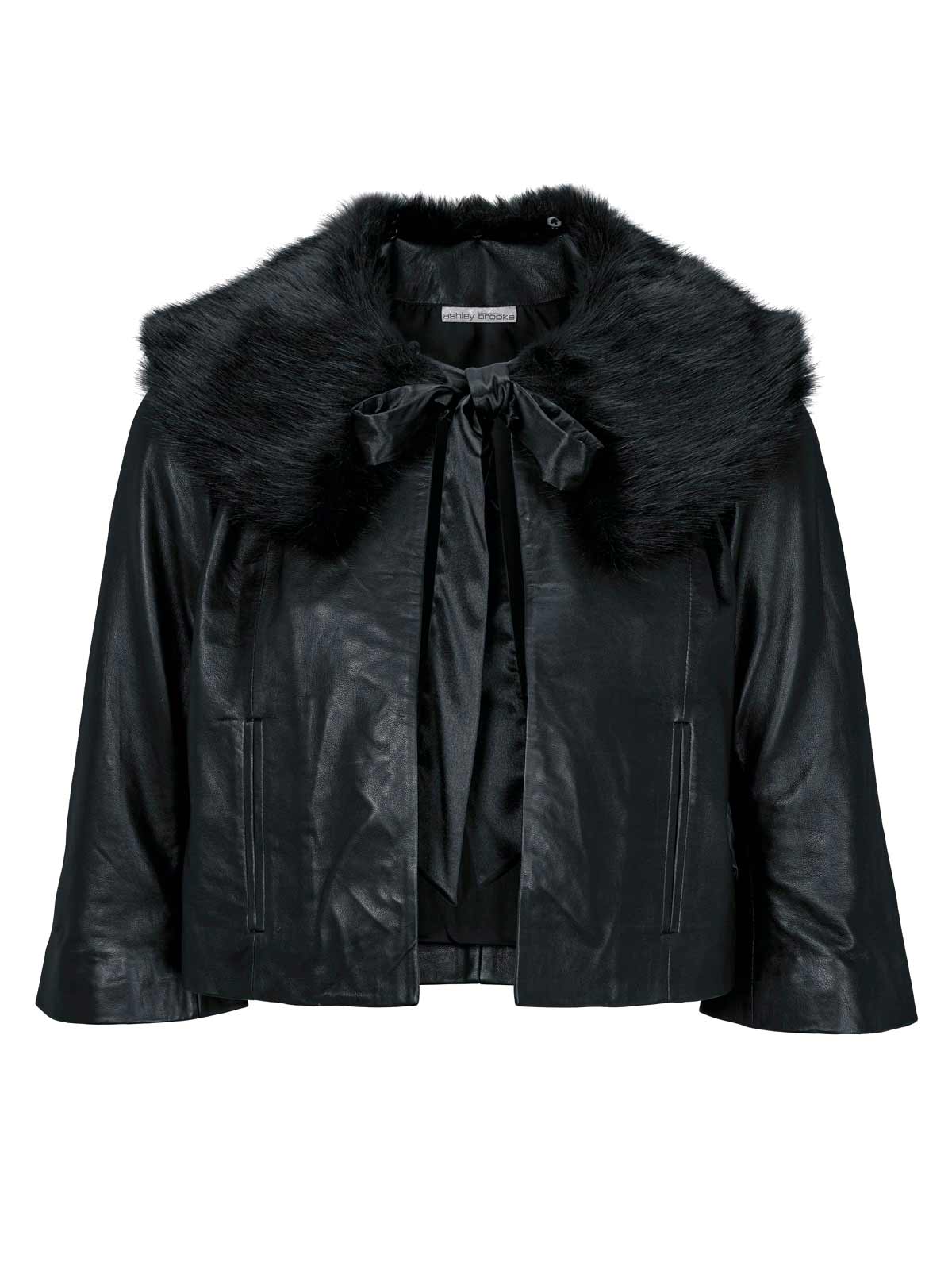 ASHLEY BROOKE Damen Designer-Lammnappalederjacke m. Webpelz, schwarz