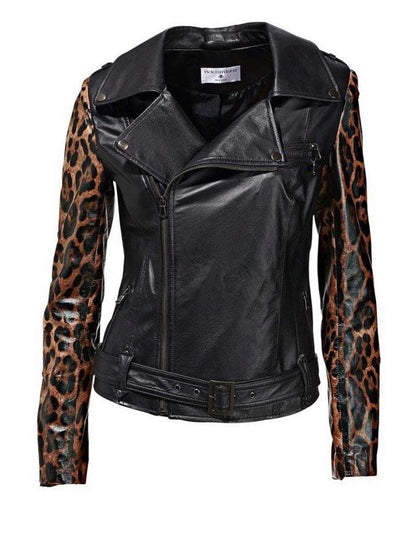 RICK CARDONA Damen Designer-Lederjacke, schwarz, Leo