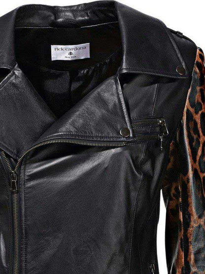 RICK CARDONA Damen Designer-Lederjacke, schwarz, Leo