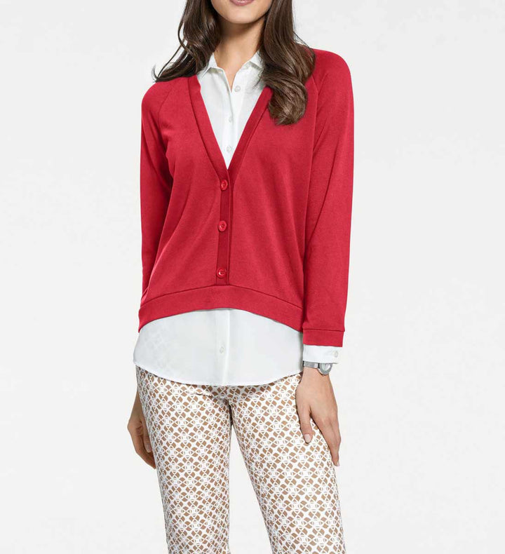 Patrizia Dini Damen Designer-2-in-1-Blusenshirt, rot-weiß