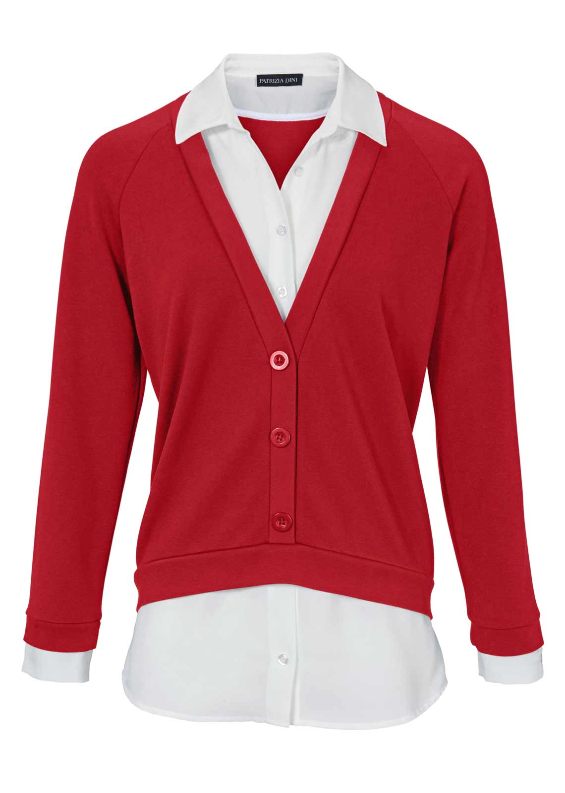 Patrizia Dini Damen Designer-2-in-1-Blusenshirt, rot-weiß