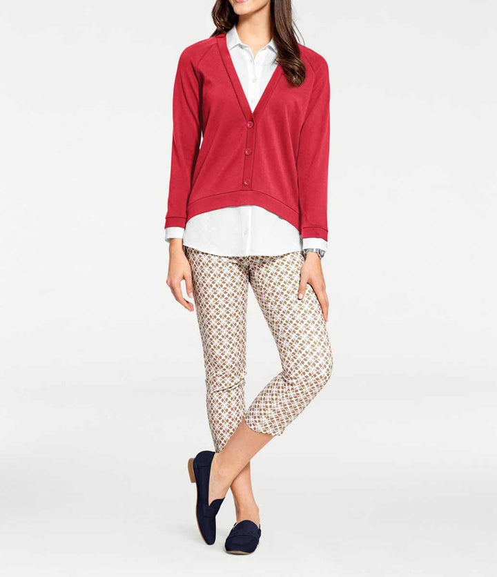 Patrizia Dini Damen Designer-2-in-1-Blusenshirt, rot-weiß