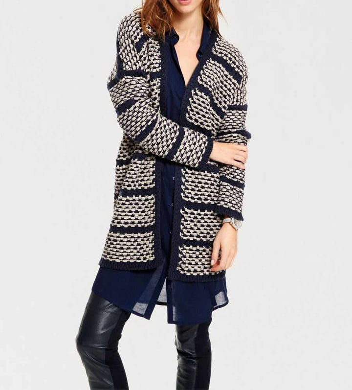 Rick Cardona Damen Designer-Strickmantel, marine-stein