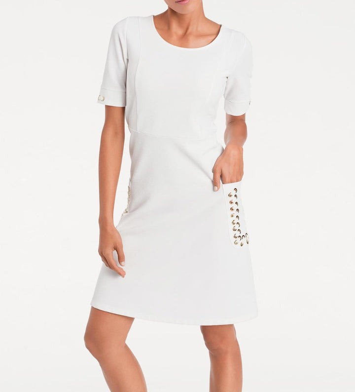 Ashley Brooke Damen Designer-Etuikleid mit Schnürung, weiß