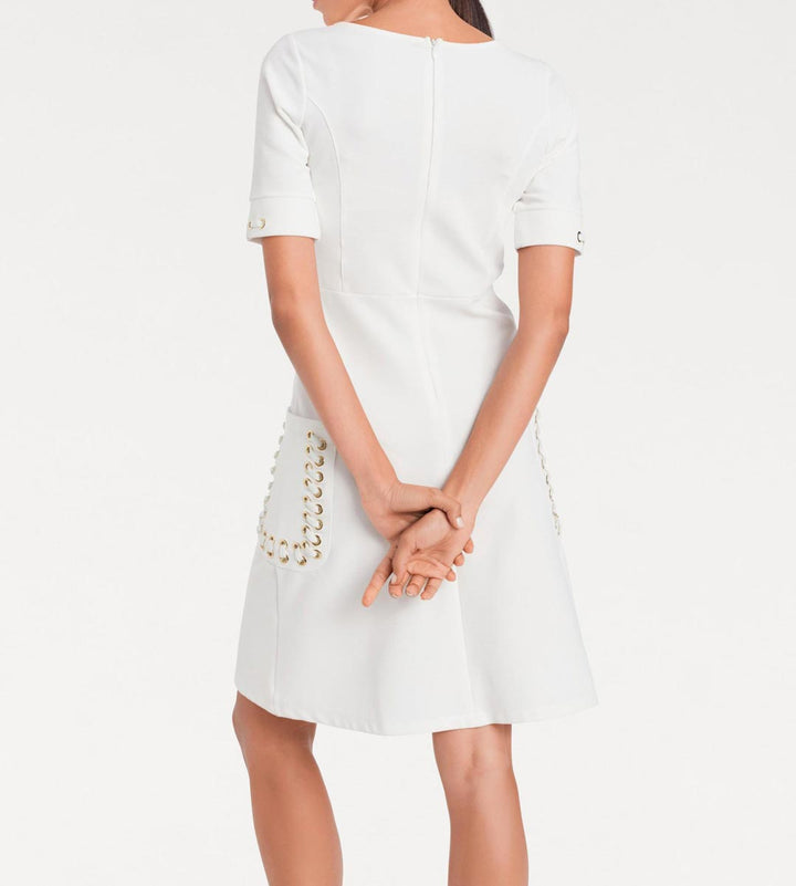 Ashley Brooke Damen Designer-Etuikleid mit Schnürung, weiß