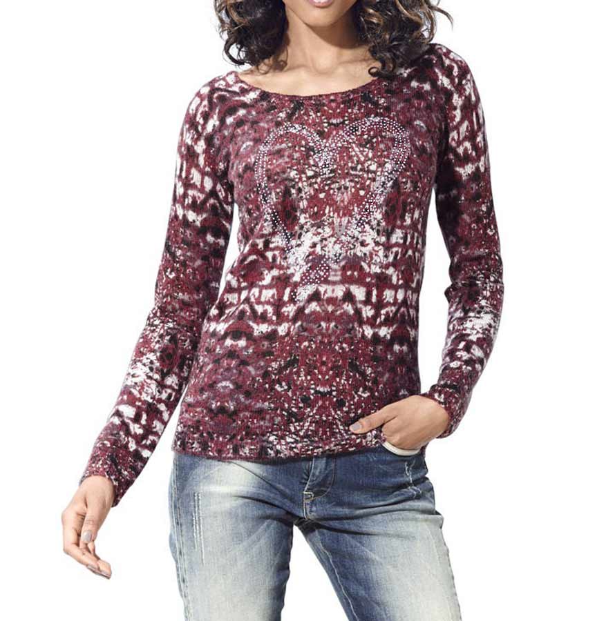 Heine - Best Connections Damen Pullover, bordeaux mit Strass