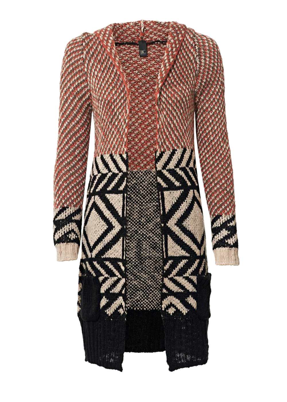 Heine-Best Connections Damen Longstrickjacke mit Kapuze, orange-bunt
