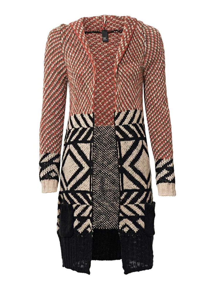 Heine-Best Connections Damen Longstrickjacke mit Kapuze, orange-bunt