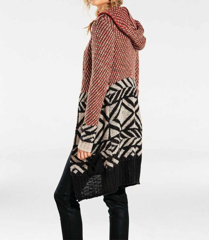 Heine-Best Connections Damen Longstrickjacke mit Kapuze, orange-bunt
