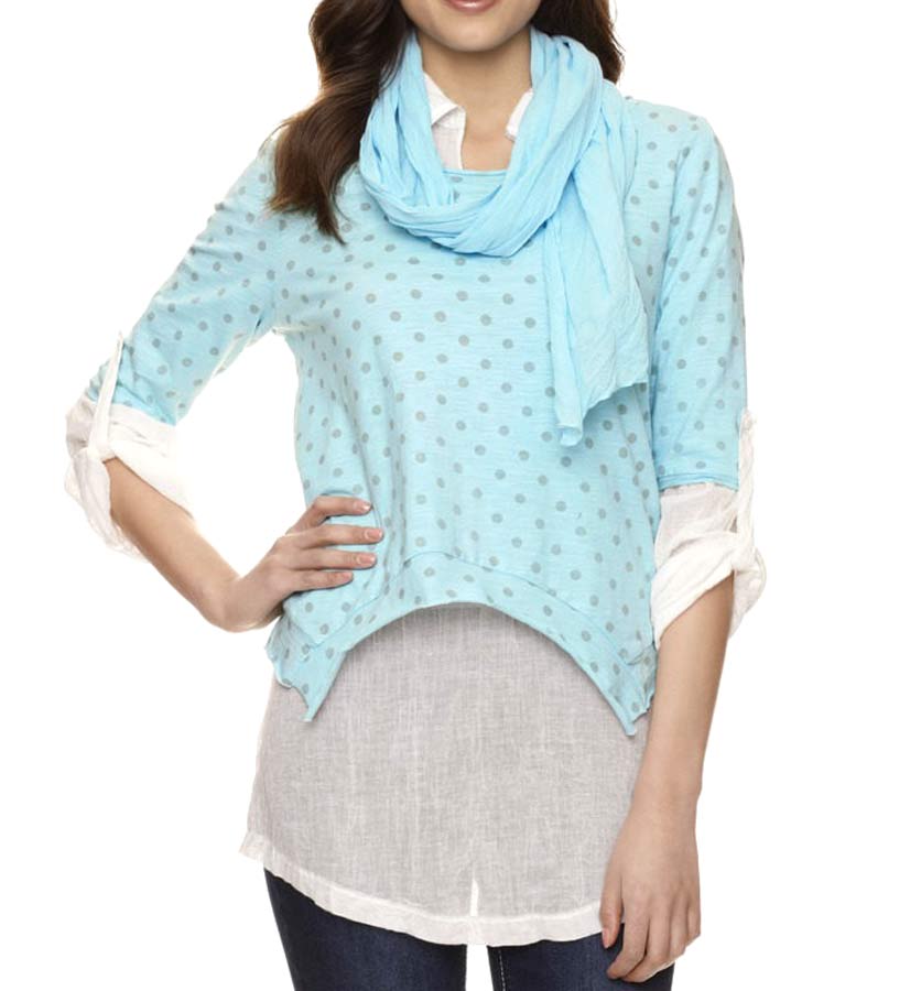 Mandarin Damen Shirt 3-Teiler, aqua-creme