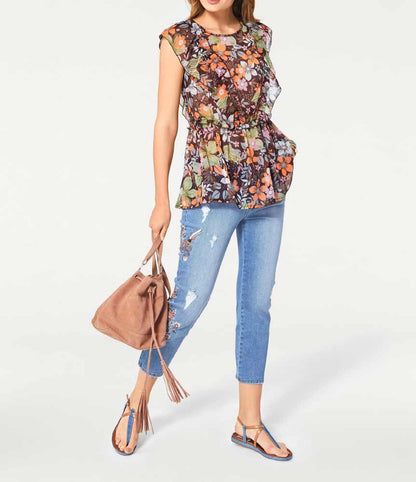 Heine - Best Connections Damen Volant-Chiffon-Druckbluse, bunt