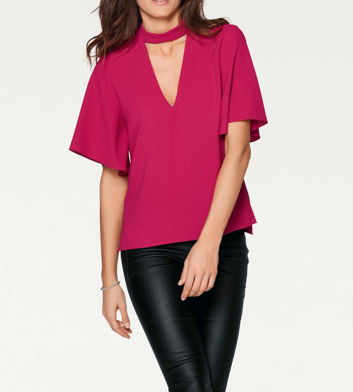 Ashley Brooke Damen Designer-Bluse mit Cut-Out, pink