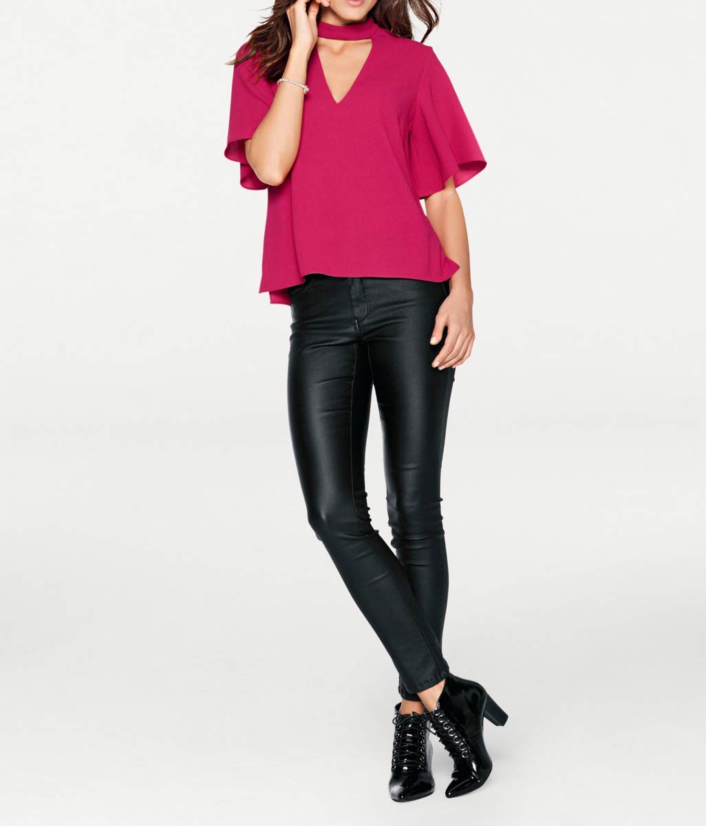 Ashley Brooke Damen Designer-Bluse mit Cut-Out, pink
