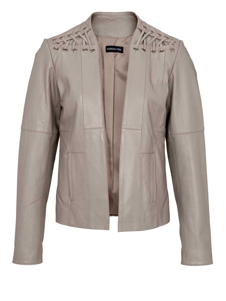 Patrizia Dini Damen Designer-Lammnappalederjacke, helltaupe