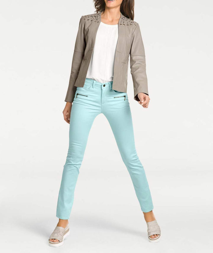 Patrizia Dini Damen Designer-Lammnappalederjacke, helltaupe