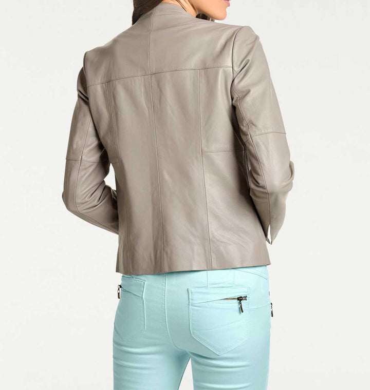 Patrizia Dini Damen Designer-Lammnappalederjacke, helltaupe