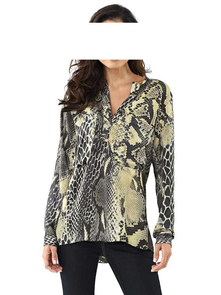 Heine Damen Satinbluse, schwarz-gelb