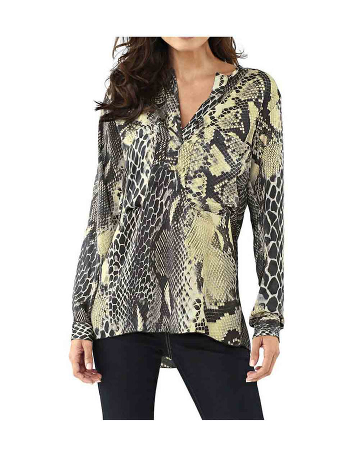 Heine Damen Satinbluse, schwarz-gelb
