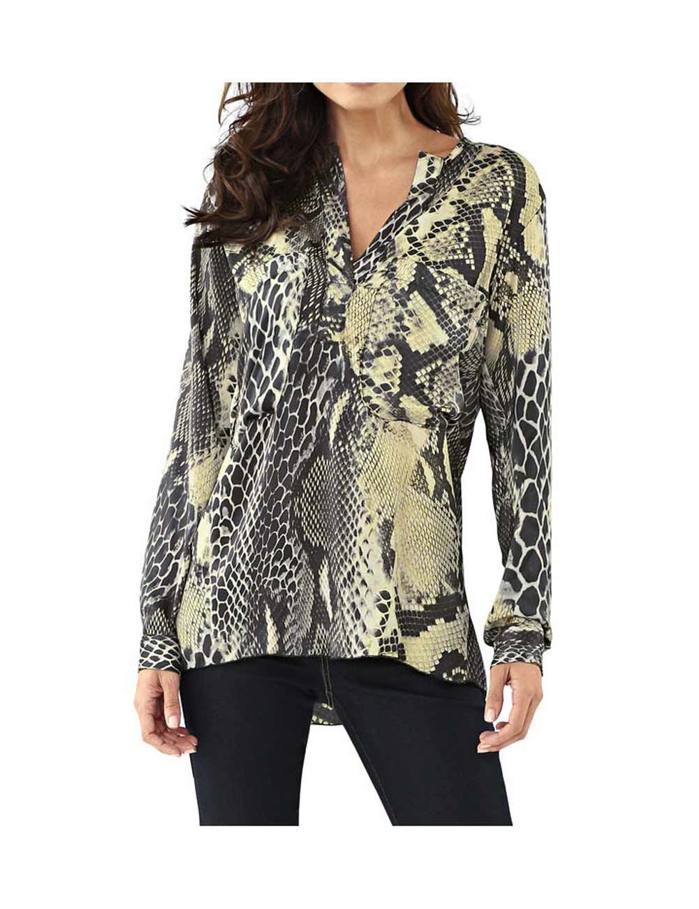 Heine Damen Satinbluse, schwarz-gelb