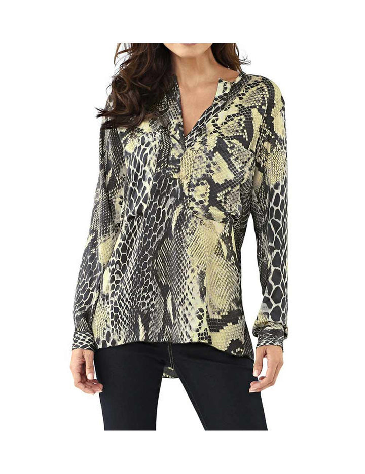 Heine Damen Satinbluse, schwarz-gelb