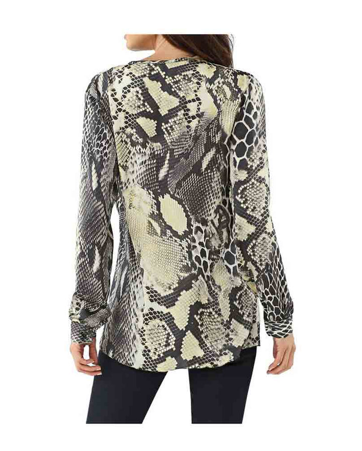 Heine Damen Satinbluse, schwarz-gelb