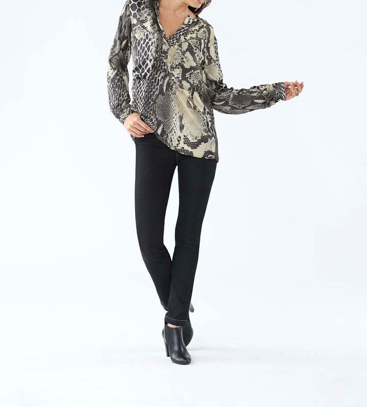 Heine Damen Satinbluse, schwarz-gelb